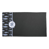 Naam + Waterverf Monogram Shark | Zwart-blauw Kussensloop (Achterkant-Links)