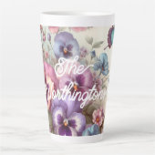 Naam Waterverf  Pansies Flowers Pastels Latte Mok (Voorkant)
