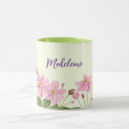 Naam Waterverf Roze Japans Anemoon Illustratie Mok (Midden)