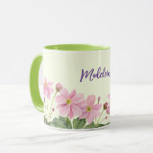 Naam Waterverf Roze Japans Anemoon Illustratie Mok (Voorkant links)