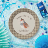 Naam Waterverf van Cute Bird Geboortedatum Papieren Bordje (Feest)