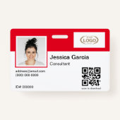Naam werknemer Foto Bedrijf Logo QR Code Rood Badge (Voorkant)