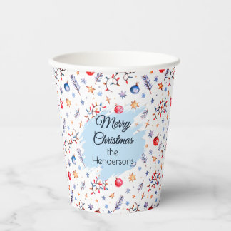 Naam, Whimsical Prettig Kerstfeest Blauw Rood Fees Papieren Bekers