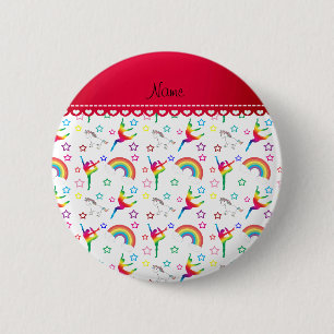 Naam white gymnastics rainbows unicorns ronde button 5,7 cm