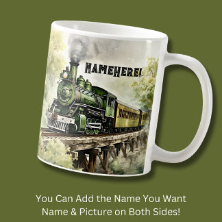 Naam wijzigen - Green Steam Train Engine op Bridge Koffiemok