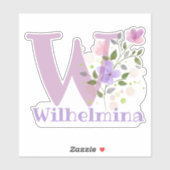 Naam Wilhelmina & Initiaal met Floral Design Sticker (Vel)