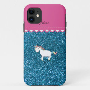 Naam witte eenhoorn hemelblauwe glitter iPhone 11 hoesje