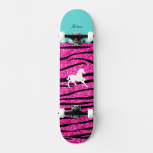 Naam witte eenhoorn hete roze glitter zebra strepe skateboard