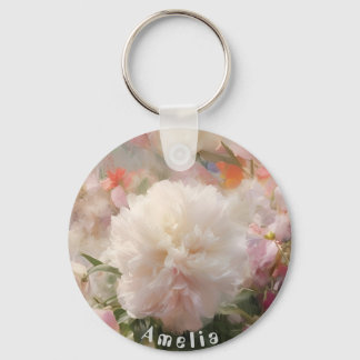 Naam witte en roze pioenrozen waterverfschildering sleutelhanger
