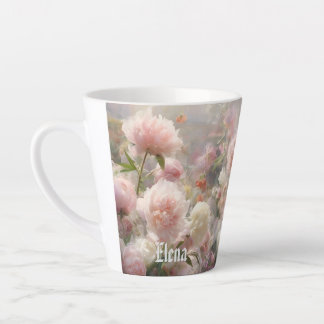Naam Witte & Roze Pioenrozen Waterverfschilderij Latte Mok