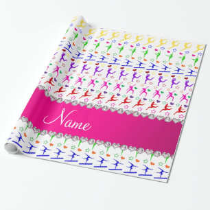 Naam witte roze regenboogymnastiek hartsterren cadeaupapier