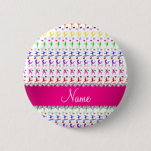 Naam witte roze regenboogymnastiek hartsterren ronde button 5,7 cm