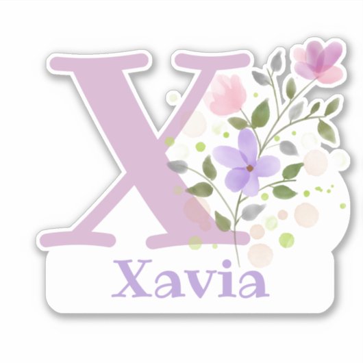 Naam Xavia plus Initiaal met Floral Design Sticker (Voorkant)