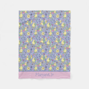 Naam Yellow Duckling Wildflowers Schattige Kinder Fleece Deken