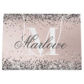 Naam Zilver Glitter Blush Roze Aangepast Monogram Groot Cadeauzakje (Voorkant)