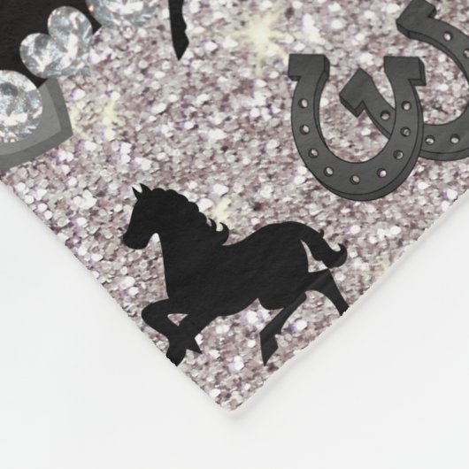 Naam zilveren glitterpaarden harten hoefijzer fleece deken (Hoek)