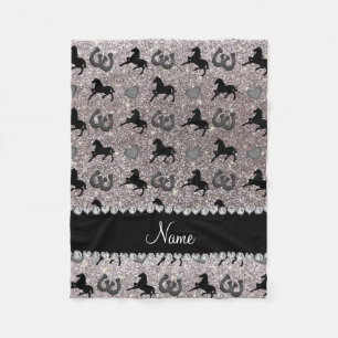 Naam zilveren glitterpaarden harten hoefijzer fleece deken