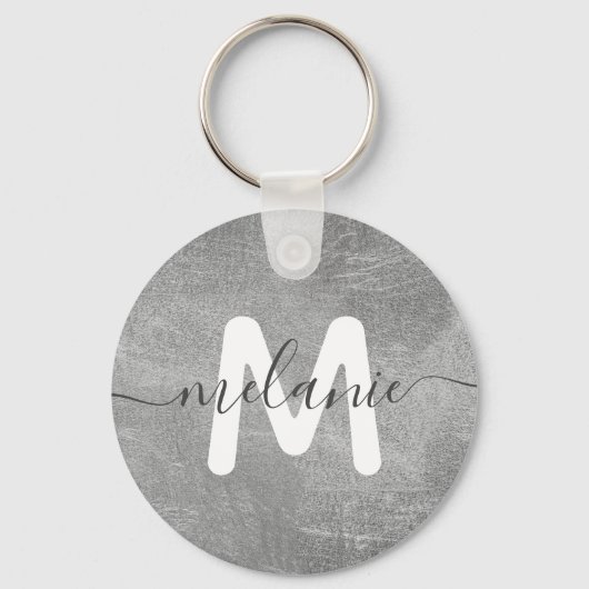 Naam Zilverfolie Luxe Aangepaste Monogram Sleutelhanger (Voorkant)
