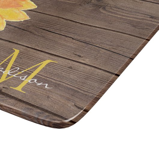 Naam zonnebloem Barn Wood monogram Snijplank (Hoek)