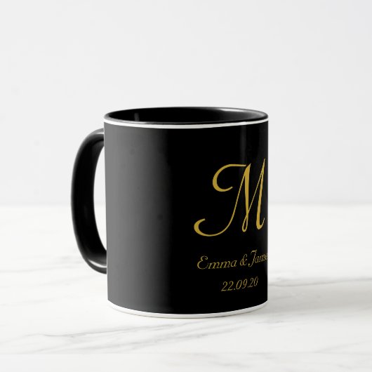 Naam zwart en goudlegant monogram Initiaal Mok (Voorkant links)