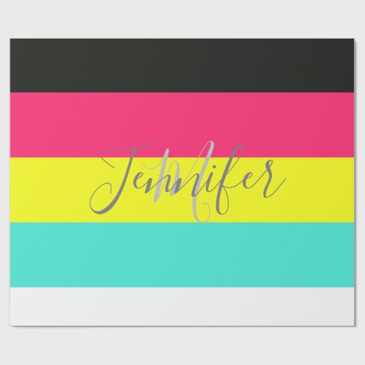 Naam zwart en neonkleurblok Stripe monogram Cadeaupapier (Vlak)