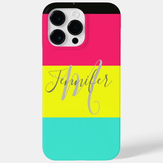 Naam zwart en neonkleurblok Stripe monogram Case-Mate iPhone Case (Achterkant)