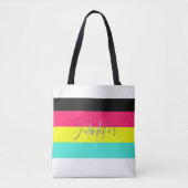 Naam zwart en neonkleurblok Stripe monogram Draagtas (Voorkant)