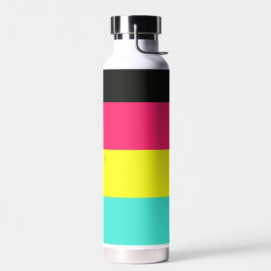 Naam zwart en neonkleurblok Stripe monogram Waterfles (Links)