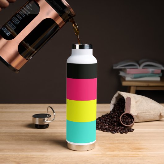 Naam zwart en neonkleurblok Stripe monogram Waterfles (Koffie)