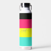 Naam zwart en neonkleurblok Stripe monogram Waterfles (Voorkant)