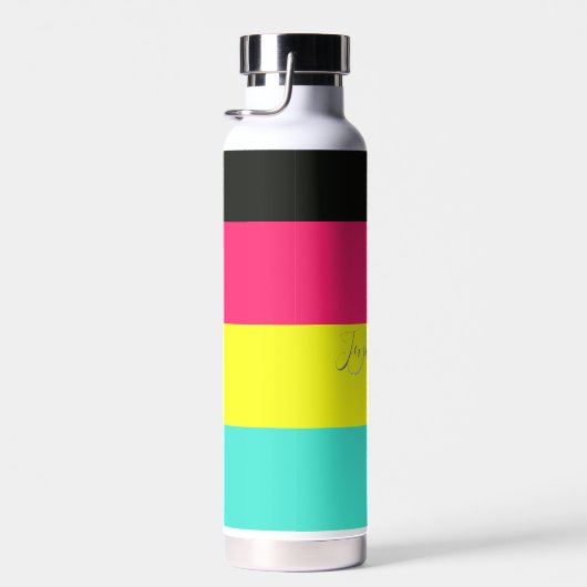 Naam zwart en neonkleurblok Stripe monogram Waterfles (Rechts)