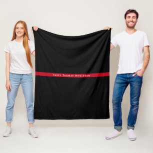 Naam zwart monogram dunne rode lijn fleece deken