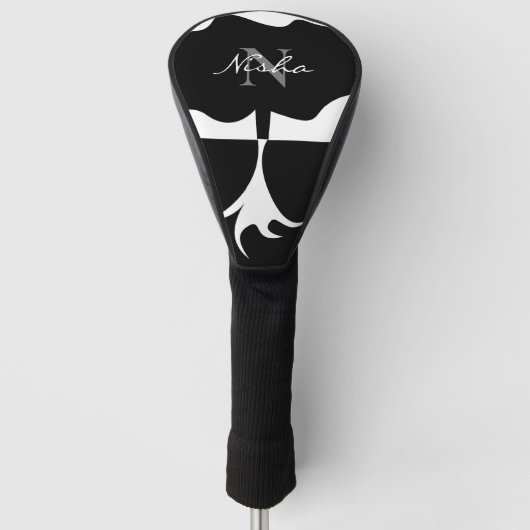Naam zwart-wit boommonogram golfheadcover (Voorkant)