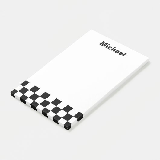 Naam zwart-wit gevinkt patroon post-it® notes (Schuin)