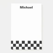 Naam zwart-wit gevinkt patroon post-it® notes (Voorkant)