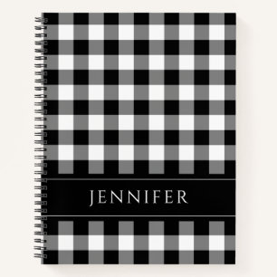 Naam Zwart & Wit Gingham Geruit Patroon Notitieboe Notitieboek