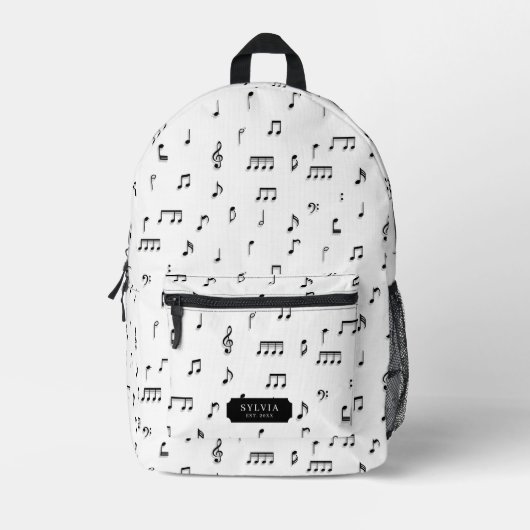 Naam zwart-wit musical Notes Symbol Patroon Bedrukte Rugzak (Voorkant)