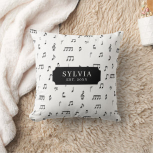 Naam zwart-wit musical Notes Symbol Patroon Kussen