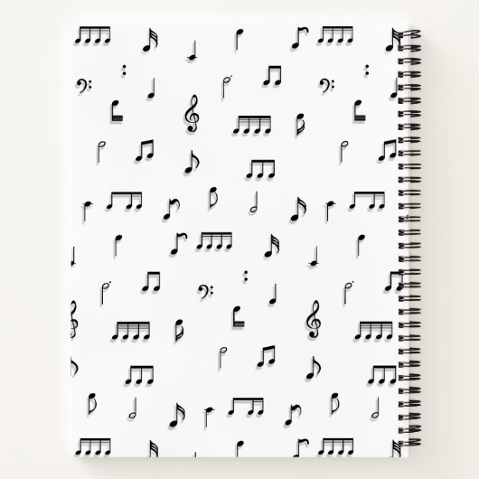 Naam zwart-wit musical Notes Symbol Patroon Notitieboek (Achterkant)
