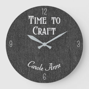 Naam Zwarte Denim Print 10.75-in Tijd tot Craft Grote Klok