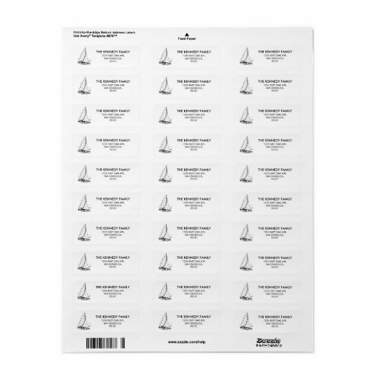 Naam Zwarte en Witte Zeilboot Etiket (Full Sheet)