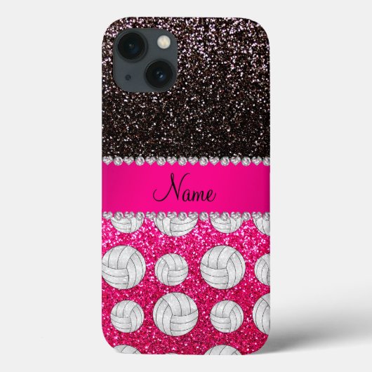 Naam zwarte neon hot roze glitter volleyballen Case-Mate iPhone case (Achterkant)
