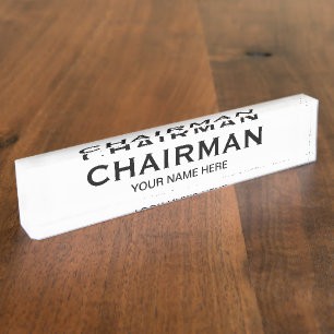 Naambordje voor bureaustoel van voorzitter met eig
