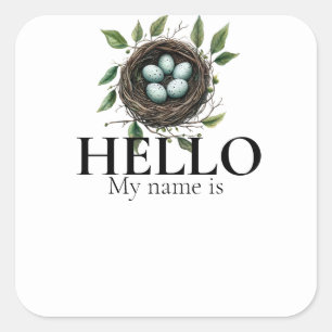 Naamkaartje Nestelende Vogel Nest Vierkante Sticker