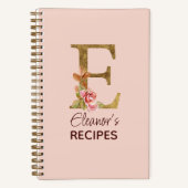 Naamletter E Goud Roze Rozen Recept Notitieboek (Voorkant)