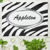 Naamplaat Design Black & White Zebra Print Towel Theedoek (Gevouwen)