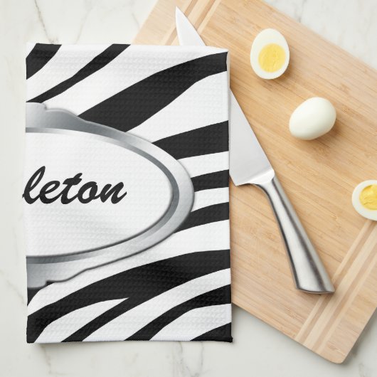 Naamplaat Design Black & White Zebra Print Towel Theedoek (Quarter Fold)