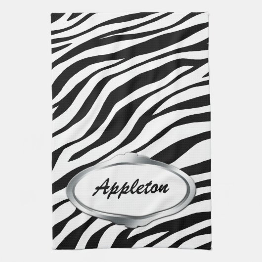 Naamplaat Design Black & White Zebra Print Towel Theedoek (Verticaal)