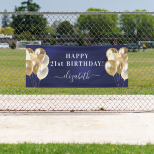 Naamschrift van Birthday marvy blue gouballonnen Spandoek