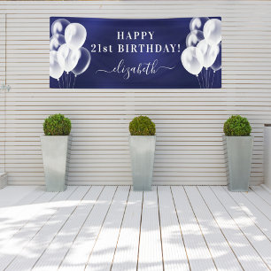 Naamschrift voor de Birthday marvy blue ballonnen Spandoek